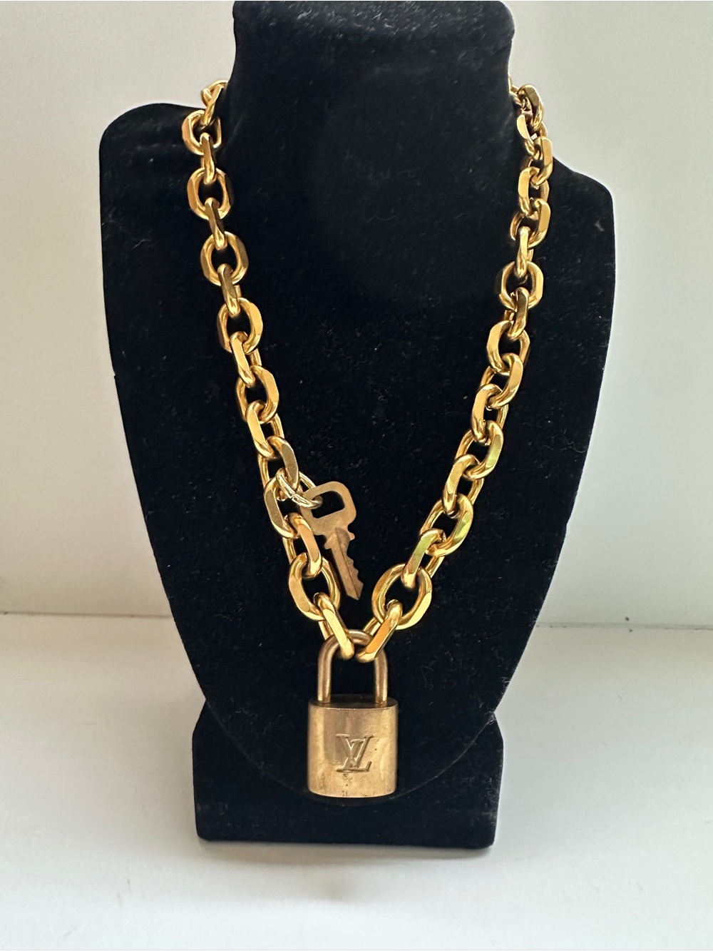 Authentic Louis Vuitton Gold Lock and Key with Gold Plated Chain Necklace